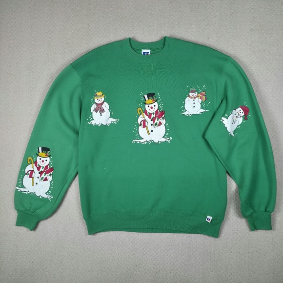 Russell Athletic Tops - VTG 90s Russell Athletic Sweatshirt Large Women Green Snowman Christmas Holidays